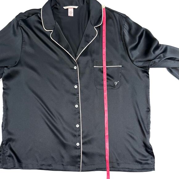 Victorias Secret Black Satin Long Sleeve Button Up Pajama Top Size Large - Picture 8 of 9